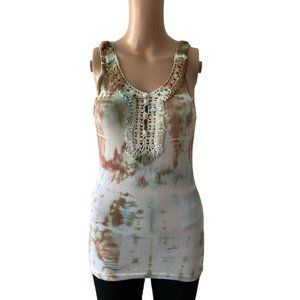 Blue Ruby Tie Dye Embroidered XL Tank Top